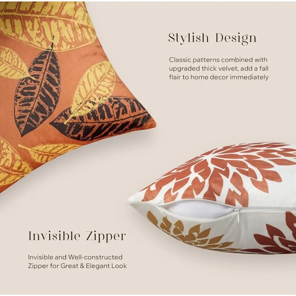 Set of 4 New Living Series Velvet Pillows 18 x 18 (Pack of 4) Orange
